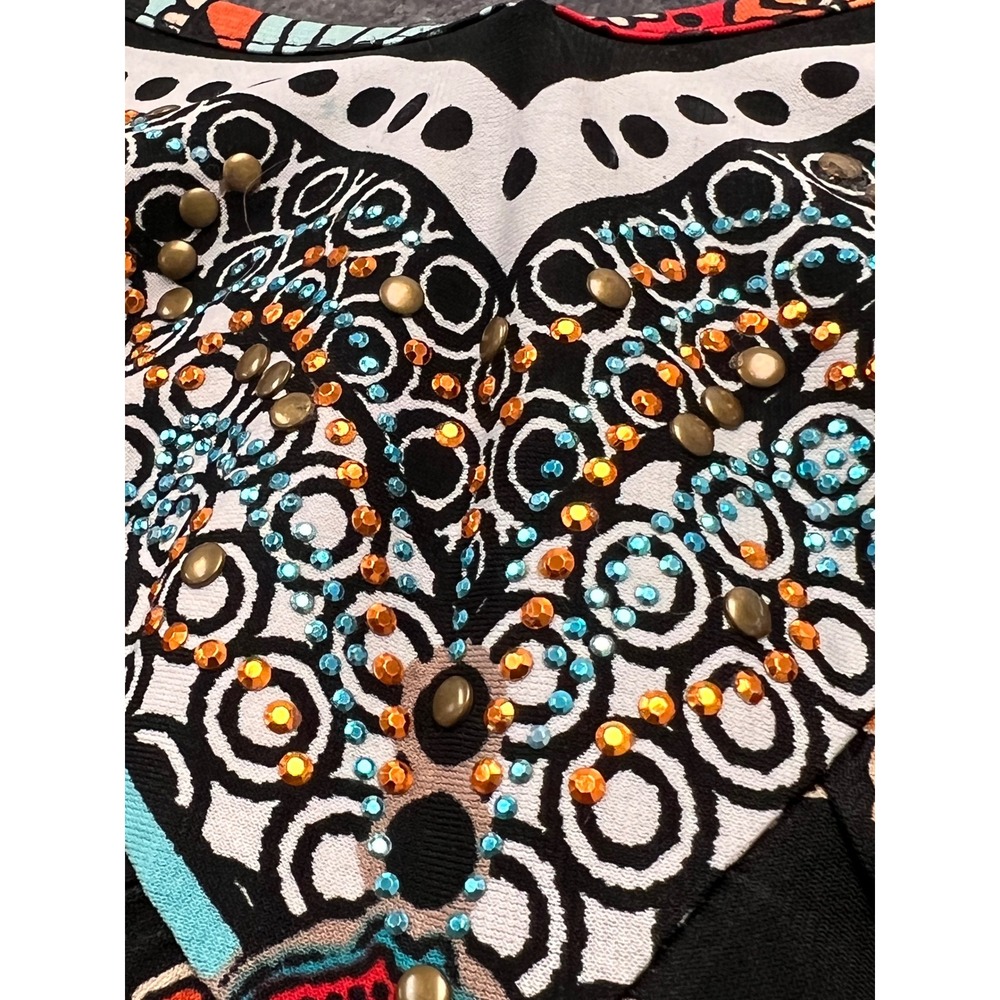 One World High Low Maxi Dress Women XL Multicolor Paisley Boho Rhinestone Summer - Picture 9 of 10